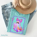 Comfort Colors Preppy Halloween Ghost Shirt, Cute Boo Ghost Coquette Tee, Floral Spooky Season Pumpkin Shirt, Girly Retro Halloween Apparel for Women