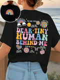 Women's Rainbow & Letter & Floral Print Round Neck Graphic Tee, T Shirts for Women, Vintage Trendy Boho Casual Summer Streetwear Short Sleeve T-shirt for Daily Wear, Ladies Summer Outfit Womenswear Apparel T Shirt