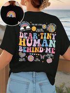 Women's Rainbow & Letter & Floral Print Round Neck Graphic Tee, T Shirts for Women, Vintage Trendy Boho Casual Summer Streetwear Short Sleeve T-shirt for Daily Wear, Ladies Summer Outfit Womenswear Apparel T Shirt