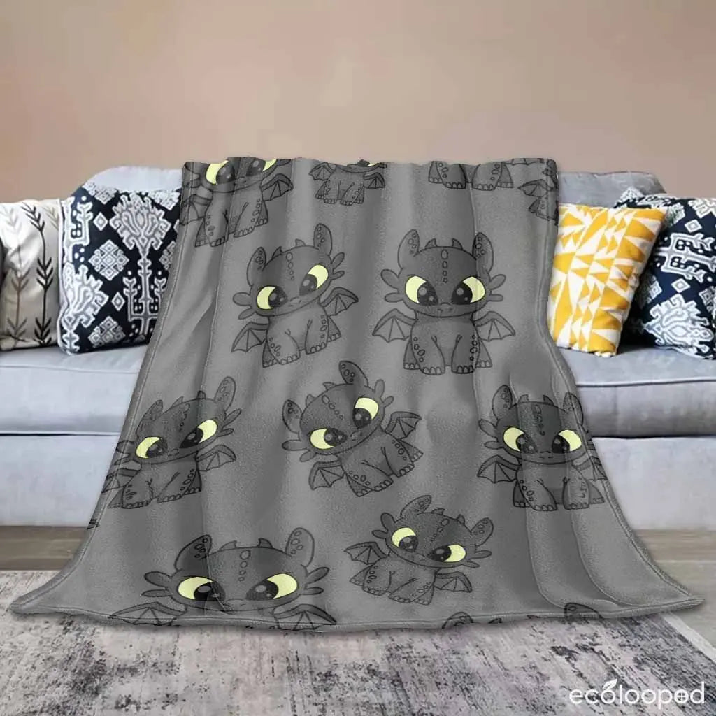 Toothless Dragon Print Flannel Throw Blanket - Anti-Pilling, Wrinkle Resistant, Cozy Warm for Cool Evenings, Lightweight Soft, for Toddlers, Home Couch Bed Room Decor Gift