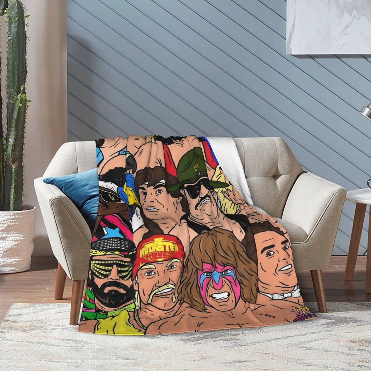 [Cozy Wrestling Flannel Blanket] Soft, Warm Wrestling-Themed Flannel Blanket - Cozy Throw for Couch, Office, Bed, Camping & Travel - Versatile All-Season Gift, Charming Anime Style Skin-friendly, lightweight and soft