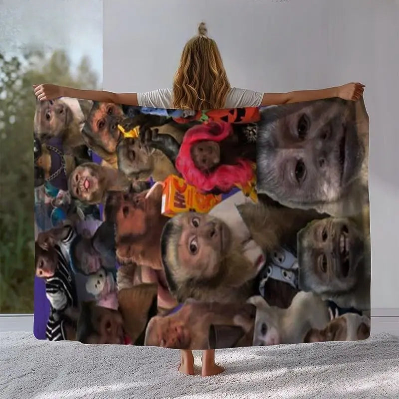Funny Monkey Face Blanket, Soft Flannel Throw for Home Decor & Camping, Unique Gift for Animal Lovers, Warm & Durable Design Christmas gift Dream Weave Home