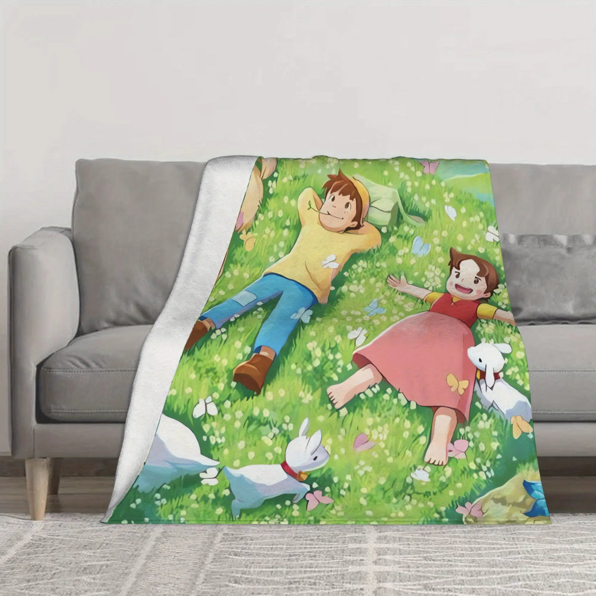 PAUSEBOLL [Summer Vibes] Plush Flannel Anime Blanket - Cozy Throw with Playful Look, Home Decor Piece, Blankets for Sofa, Suitable for Bed & Office Use, Ideal Gift