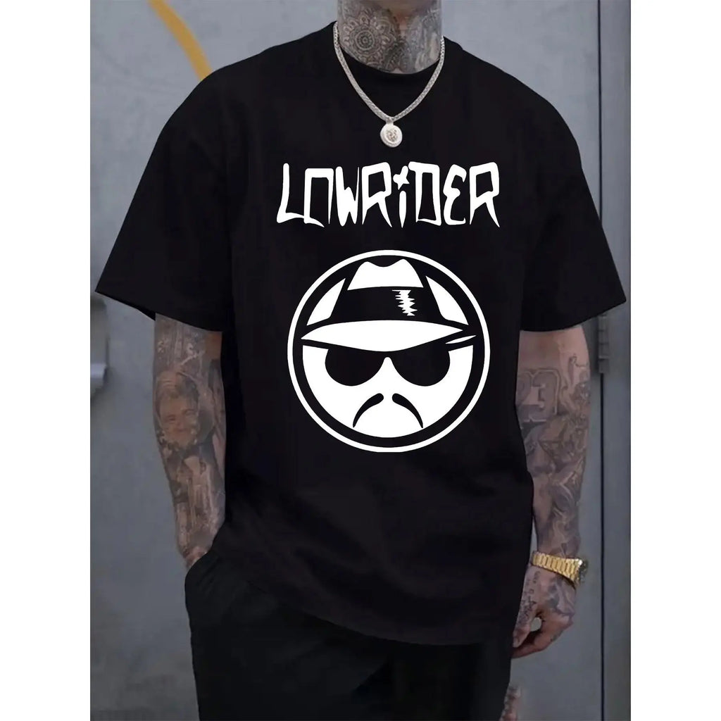 Men's Casual Graphic Tee - LOWRIDER Print, White