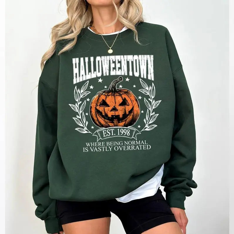Halloweentown University Shirt - Sweatshirt - Hoodie, Halloween Town Est 1998 Sweatshirt, Fall Sweatshirt, Vintage Pumpkin Shirt, Women Halloween Sweatshirt, Spooky Season, Halloween Gift, Full Color, For Men, For Women, Casual, Classic Fashion, Tee Print