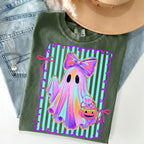 Comfort Colors Preppy Halloween Ghost Shirt, Cute Boo Ghost Coquette Tee, Floral Spooky Season Pumpkin Shirt, Girly Retro Halloween Apparel for Women