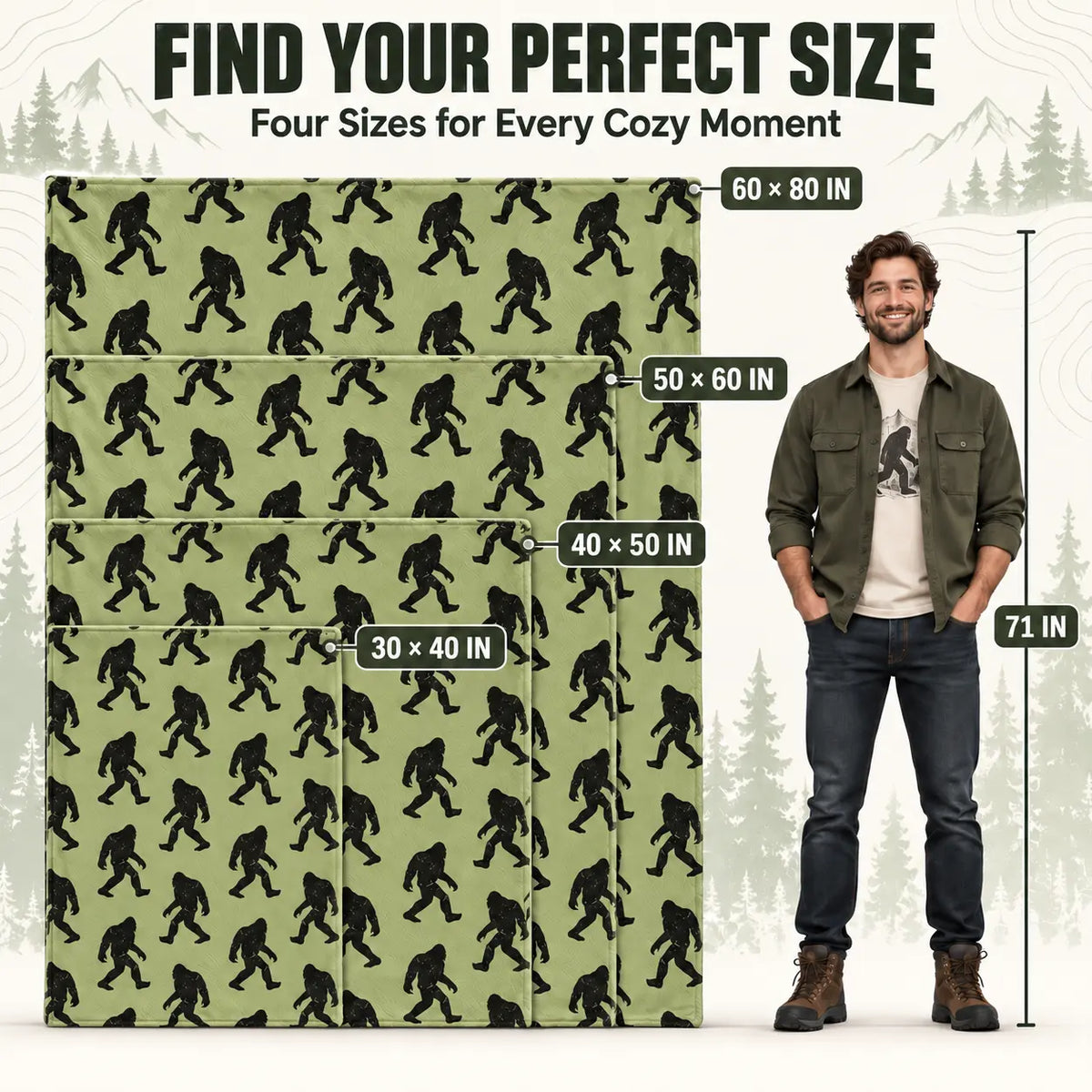Funny Big Foot Sasquatch Gifts Blanket, Bigfoot Blanket for Men Women, Funny Birthday Unique Sasquatch Gifts, Vintage Flannel Throws Blanket for Bed Sofa Car, Gift for Him, Printed on One Side, Cozy Throw Blankets,Halloween Christmas Gift