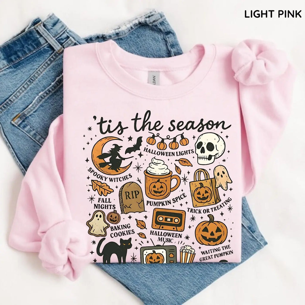 Tis The Season Halloween Sweatshirt, Cute Fall Graphic Tee, Pumpkin Witch Shirt, Trendy Halloween Gift Top, Unisex Womenswear