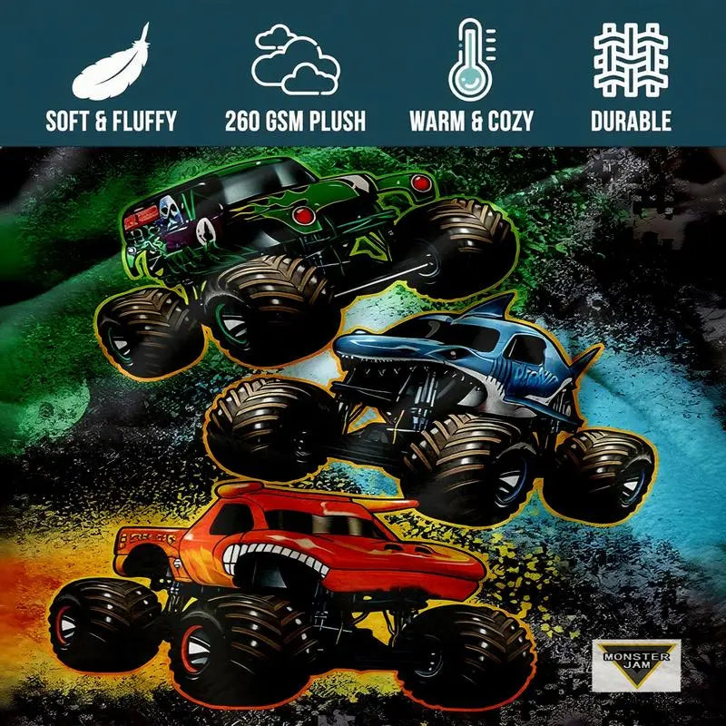 Monster Jam Monster Truck Flannel Throw Blanket, Soft Warm Polyester Fiber Bedding, Ideal Father's Day Gifts for Year-Round Use