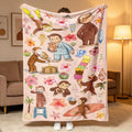 Curious George Classic Flannel Print Throw Blanket - Tropical & Pajama Collage, Beach Surf Adventure, Pancake Scene Designs, Lightweight, Fade Resistant, Soft Cozy, Machine Washable for Kids' Beds, Living Space Snuggle, Holiday Birthday Gift