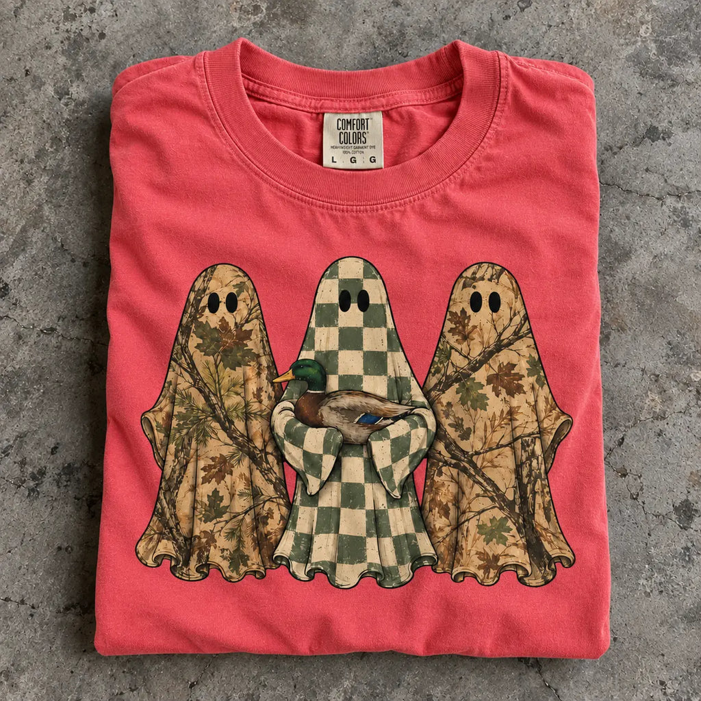 Hunting Season Ghosts Comfort Shirt: Camo Mallard Duck Halloween Tshirt