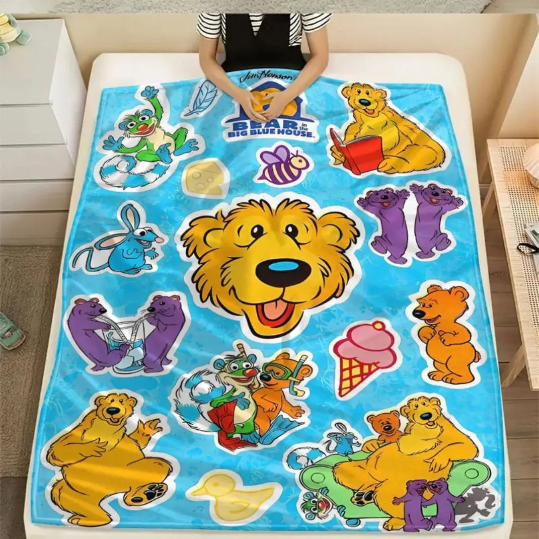 Soft Flannel Blanket Bear in the Big Blue House Cartoon Design, Cozy Throw for Living Room Office Sofa, Perfect Gift for All Seasons Thin Blanket Dream Workshop