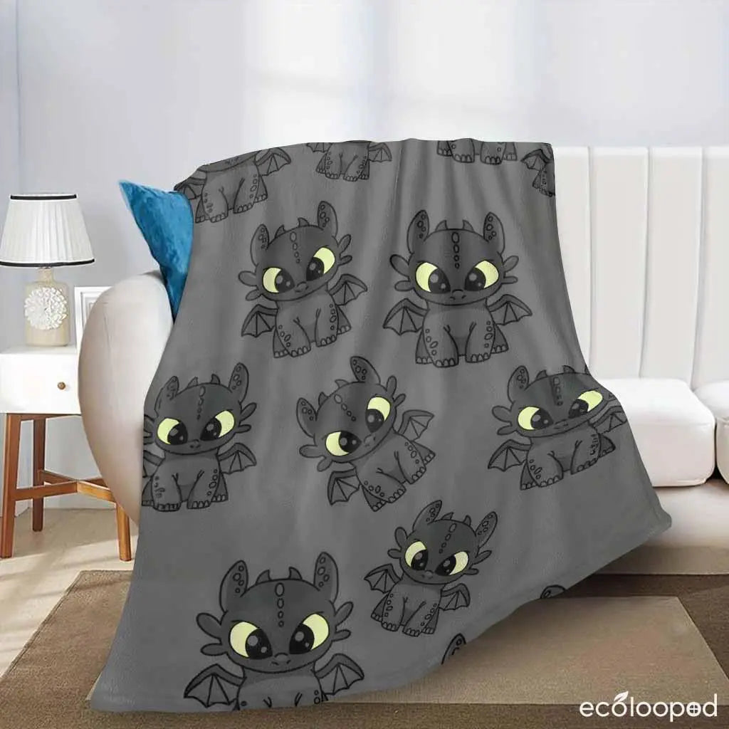 Toothless Dragon Print Flannel Blanket Throw - Anti-Pilling, Wrinkle-Resistant, Lightweight Cozy Chic Cuddle Blanket for Toddlers, Decorative Sofa & Bed Use, Cool Evening Gift