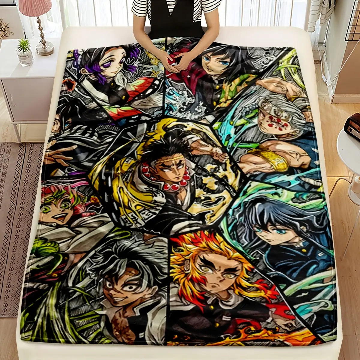 Ultra-Soft Anime Print Flannel Throw Blanket Home Sofa Bedroom Dorm Couch Office Car Travel Blankets Gift for Men Women Boys Girls