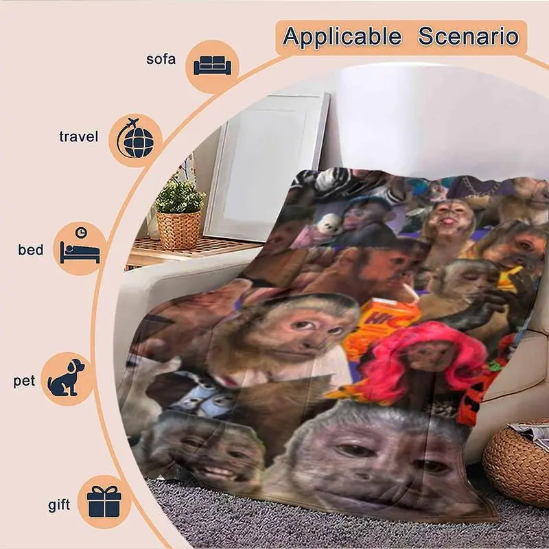 Funny Monkey Face Blanket, Soft Flannel Throw for Home Decor & Camping, Unique Gift for Animal Lovers, Warm & Durable Design Christmas gift Dream Weave Home