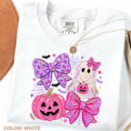 Comfort Colors Preppy Ghost Coquette Shirt, Cute Pink Bow Halloween T-Shirt, Girly Spooky Season Graphic Tee, Retro Fall Ghost Apparel, Trendy Gift