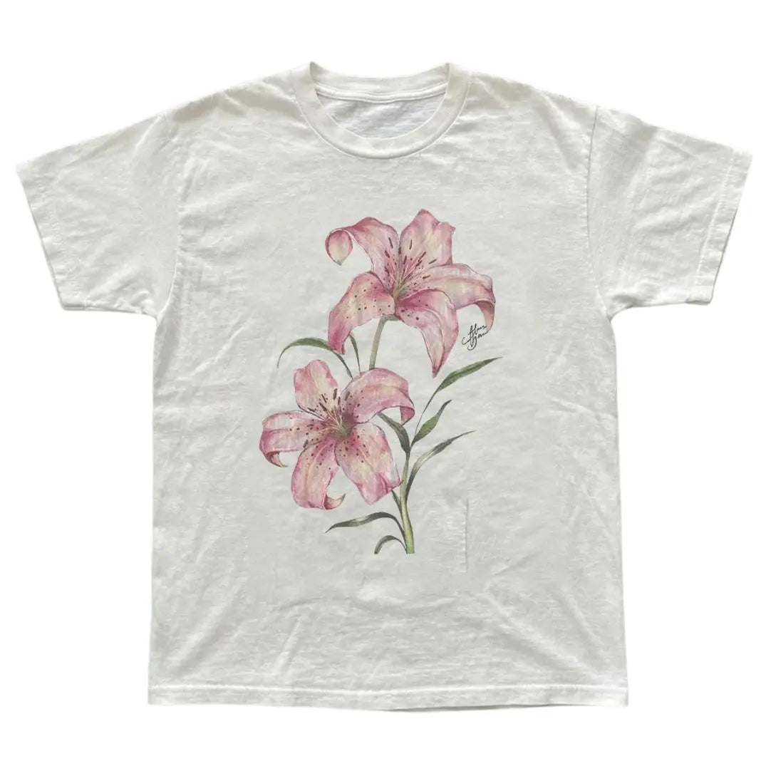 Pink Lily Floral T-Shirt Unisex Vintage Graphic Tee