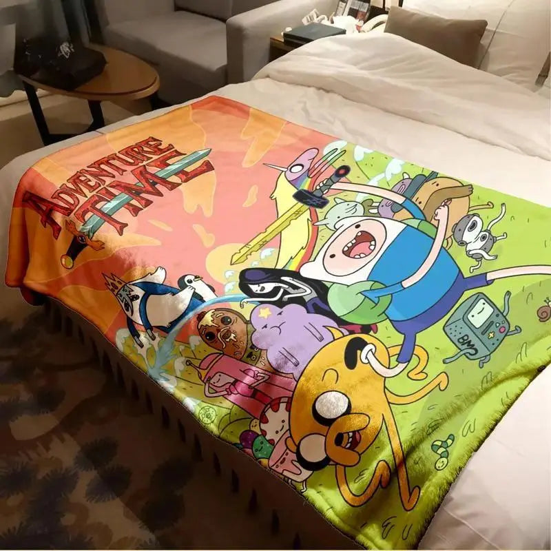 Adventure Time Cartoon Characters Flannel Blanket Large Size Ultra Soft Warm Lightweight Cozy Throw Blanket Perfect For Bed Sofa Living Room Office Camping Travel Gift Birthday Christmas For Fans Boys Teens Her