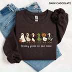 Spooky Goose on the Loose Sweatshirt, Funny Halloween Goose Graphic, Unisex Crewneck for Fall, Apparel Made In The US - Caps Apparel