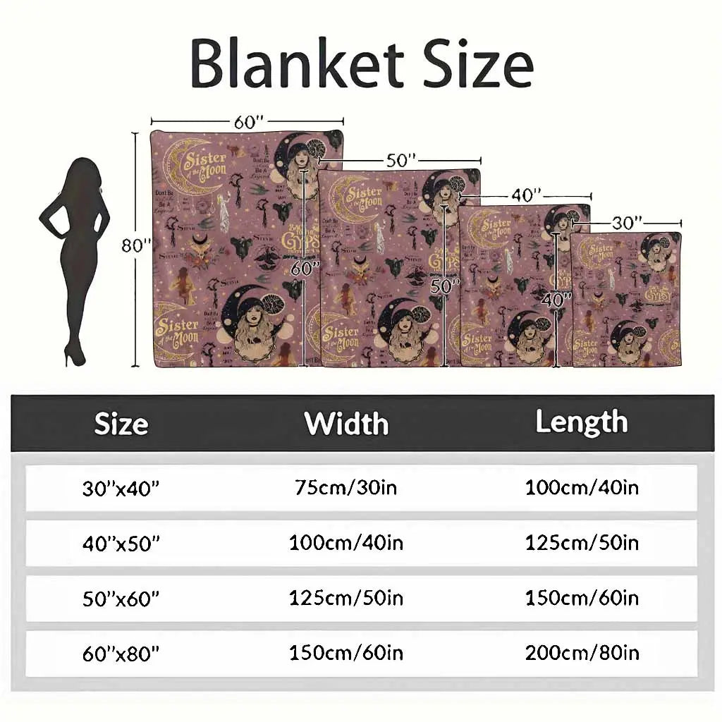 Sister of the Moon Flannel Fleece Throw Blanket Stevie Nicks Inspired Back To The Gypsy Lyrics HD Print Witchy Boho 70s Rock Music Fan Gift Sofa Decor