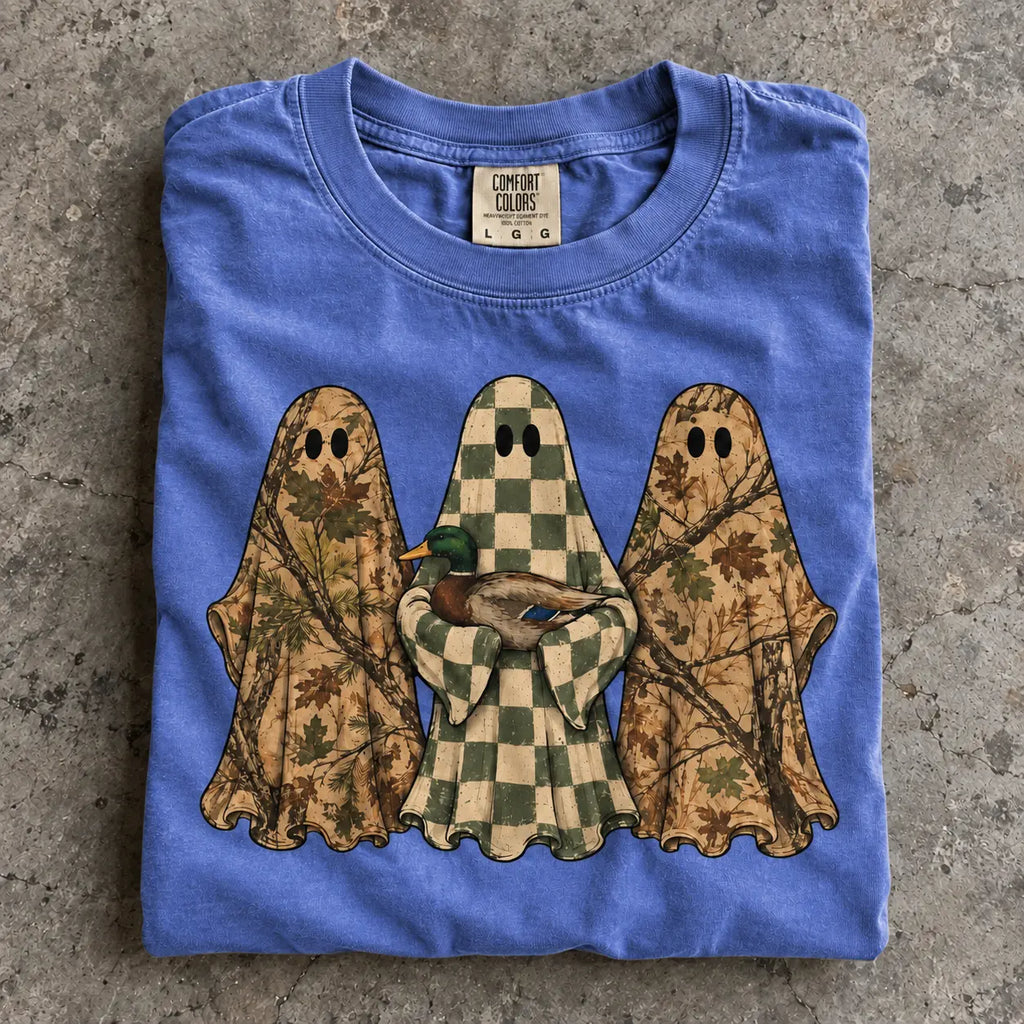 Hunting Season Ghosts Comfort Shirt: Camo Mallard Duck Halloween Tshirt