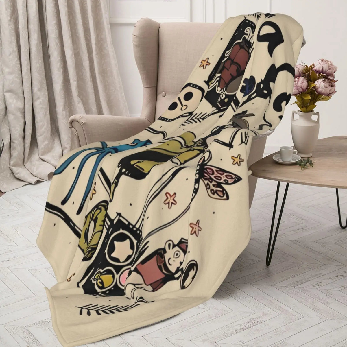 Cartoon Movie Animal Collage Flannel Plush Throw Blanket - Allover Print, All-Season Cozy Gothic Fleece, Cartoon Graphic Throw for Horror Movie Fans (Halloween, Birthdays Gifts), Flannel Plush Throws, Allover Print Blankets