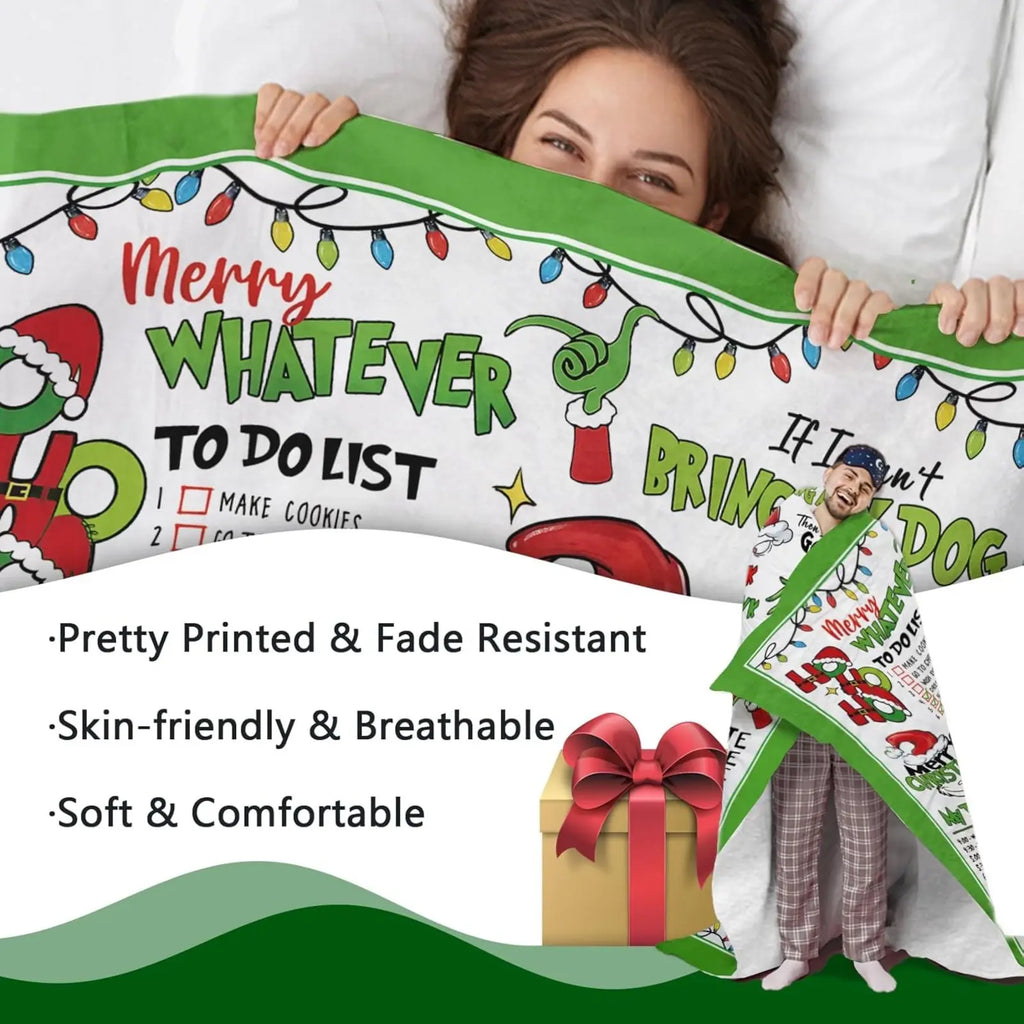 Funny Merry Christmas Flannel Throw Blanket, Funny Xmas Tree Birthday Gifts for Kids Men Women, Winter Holiday Soft Blankets for Bedding Sofa Home Decor Gift Idea