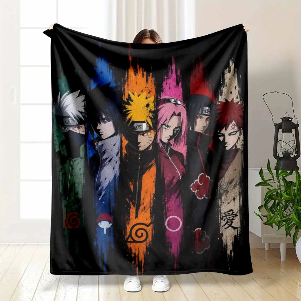 Japanese Anime Ninja Flannel Blanket - Vibrant Abstract Brushstroke Artwork, Soft Warm Lightweight Durable, Ideal for Bedrooms, Living Rooms, Fan Gifts, Decorative Throws, Movie Companions