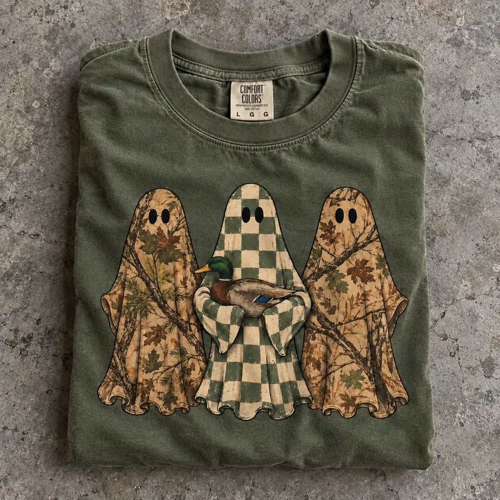Hunting Season Ghosts Comfort Shirt: Camo Mallard Duck Halloween Tshirt