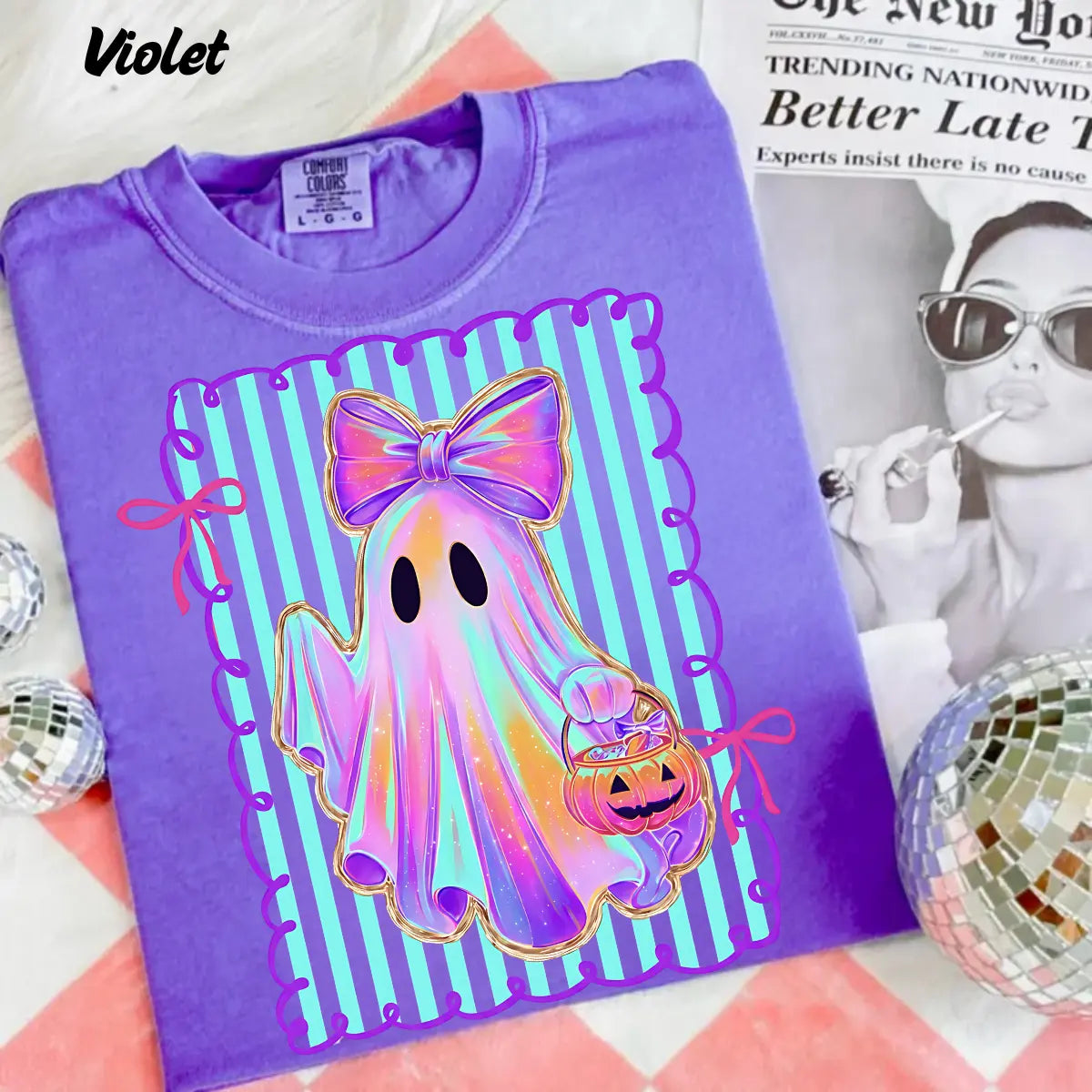 Comfort Colors Preppy Halloween Ghost Shirt, Cute Boo Ghost Coquette Tee, Floral Spooky Season Pumpkin Shirt, Girly Retro Halloween Apparel for Women