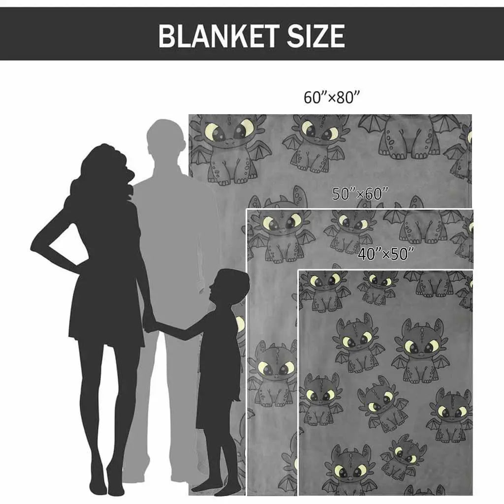 Toothless Dragon Print Flannel Throw Blanket - Anti-Pilling, Wrinkle Resistant, Cozy Warm for Cool Evenings, Lightweight Soft, for Toddlers, Home Couch Bed Room Decor Gift