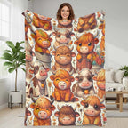 Highland Cow Flannel Throw Blanket - Cute Cows Cartoon Print, Anti-Pilling Flannel Fabric, Plush-Durable Weave, Soft Warm Lightweight Decorative for Sofa Bedroom, Sohochic Gift