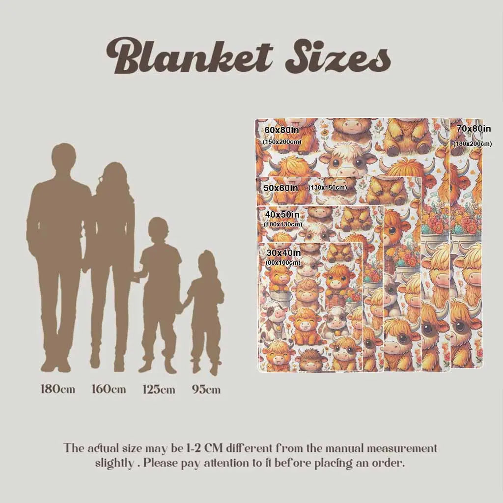 Highland Cow Flannel Throw Blanket - Cute Cows Cartoon Print, Anti-Pilling Flannel Fabric, Plush-Durable Weave, Soft Warm Lightweight Decorative for Sofa Bedroom, Sohochic Gift