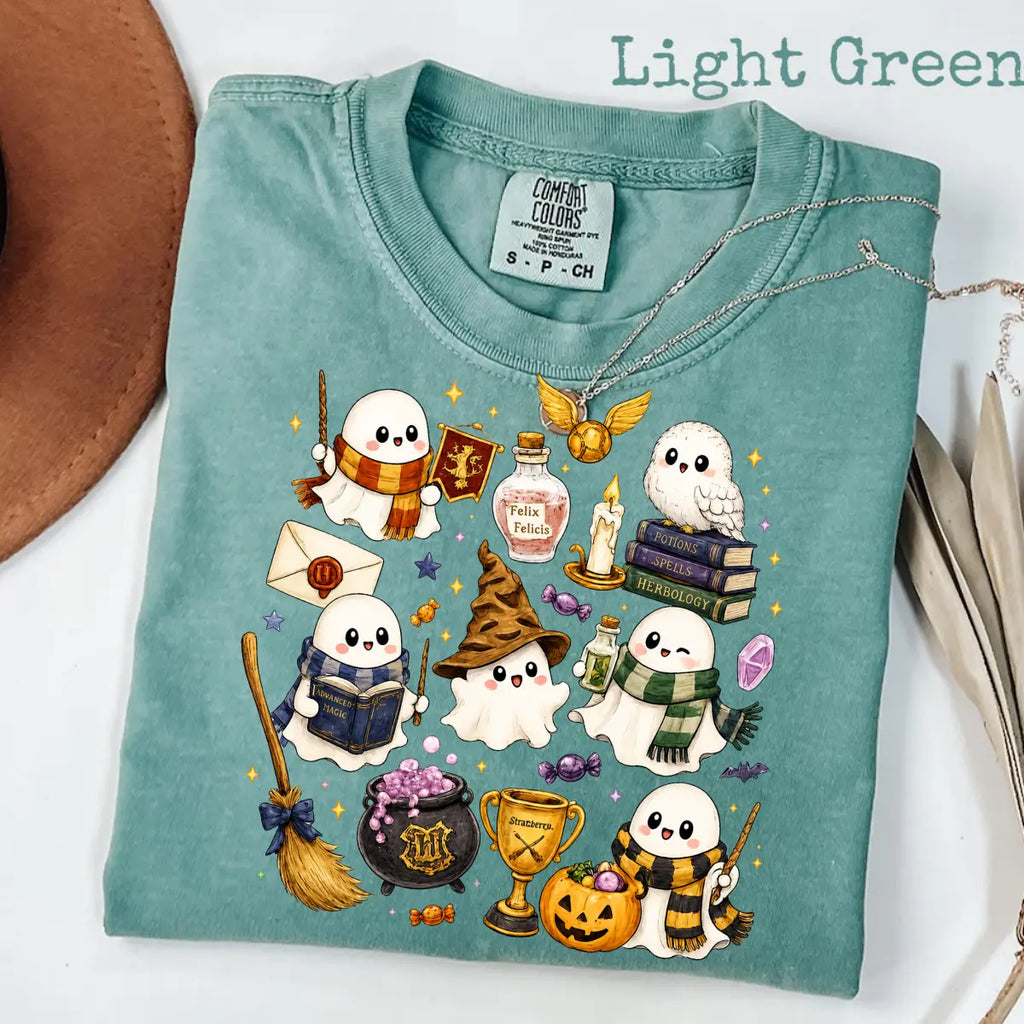 Comfort Colors Wizard Ghost Shirt, Magical Halloween Graphic Tee, Fantasy Ghost T-Shirt, Spooky Wizard World Inspired Gift