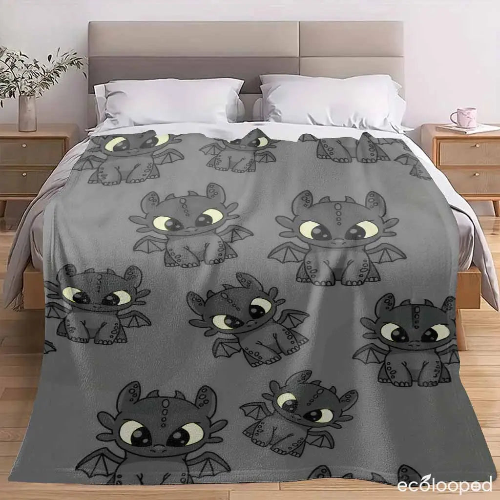 Toothless Dragon Print Flannel Throw Blanket - Anti-Pilling, Wrinkle Resistant, Cozy Warm for Cool Evenings, Lightweight Soft, for Toddlers, Home Couch Bed Room Decor Gift