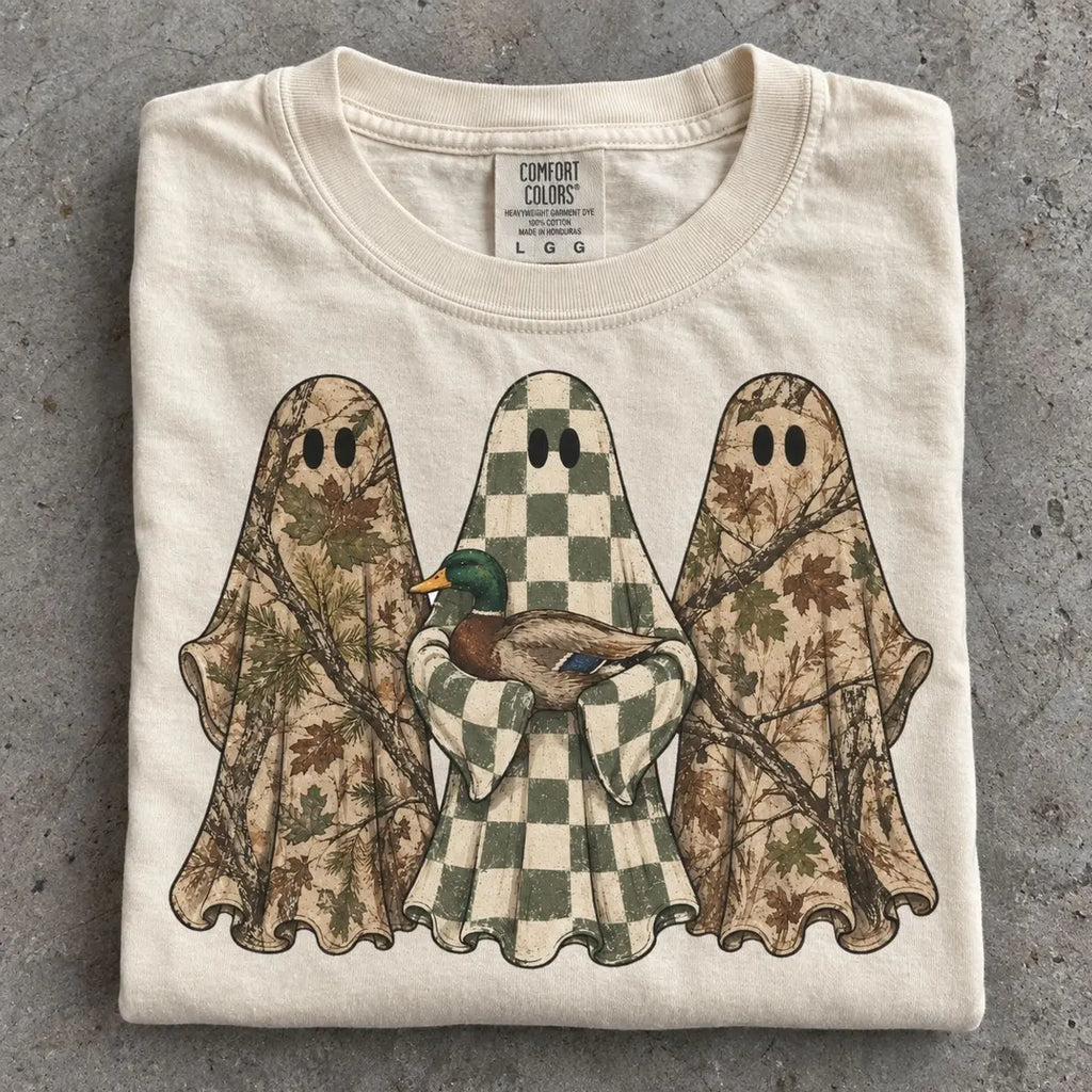 Hunting Season Ghosts Comfort Shirt: Camo Mallard Duck Halloween Tshirt