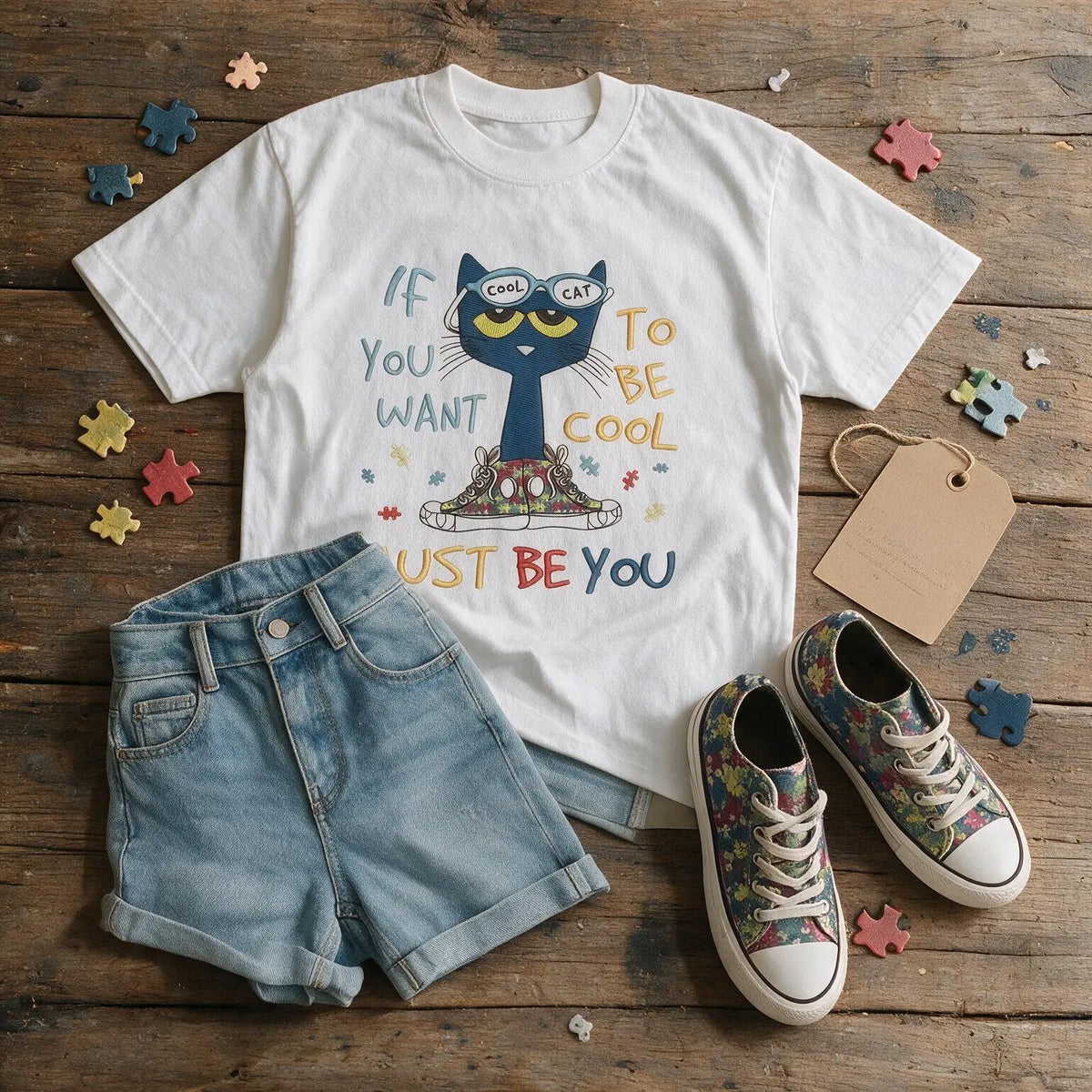 If You Want To Be Cool Just Be Yourself Pete Cat T-Shirt, Animal Tee, Cartoon Tshirt, Gifts Shirt, Unisex Vintage Graphic Tees Gothic Grunge Y2k Emo Scene Amity Affliction Style Clothes Men Women Streetwear Streetwear Tee Tops Casual Womenswear Crewn