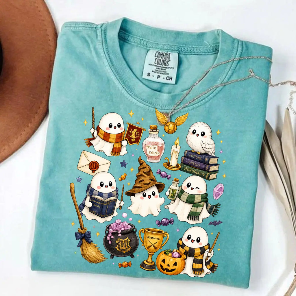 Comfort Colors Wizard Ghost Shirt, Magical Halloween Graphic Tee, Fantasy Ghost T-Shirt, Spooky Wizard World Inspired Gift