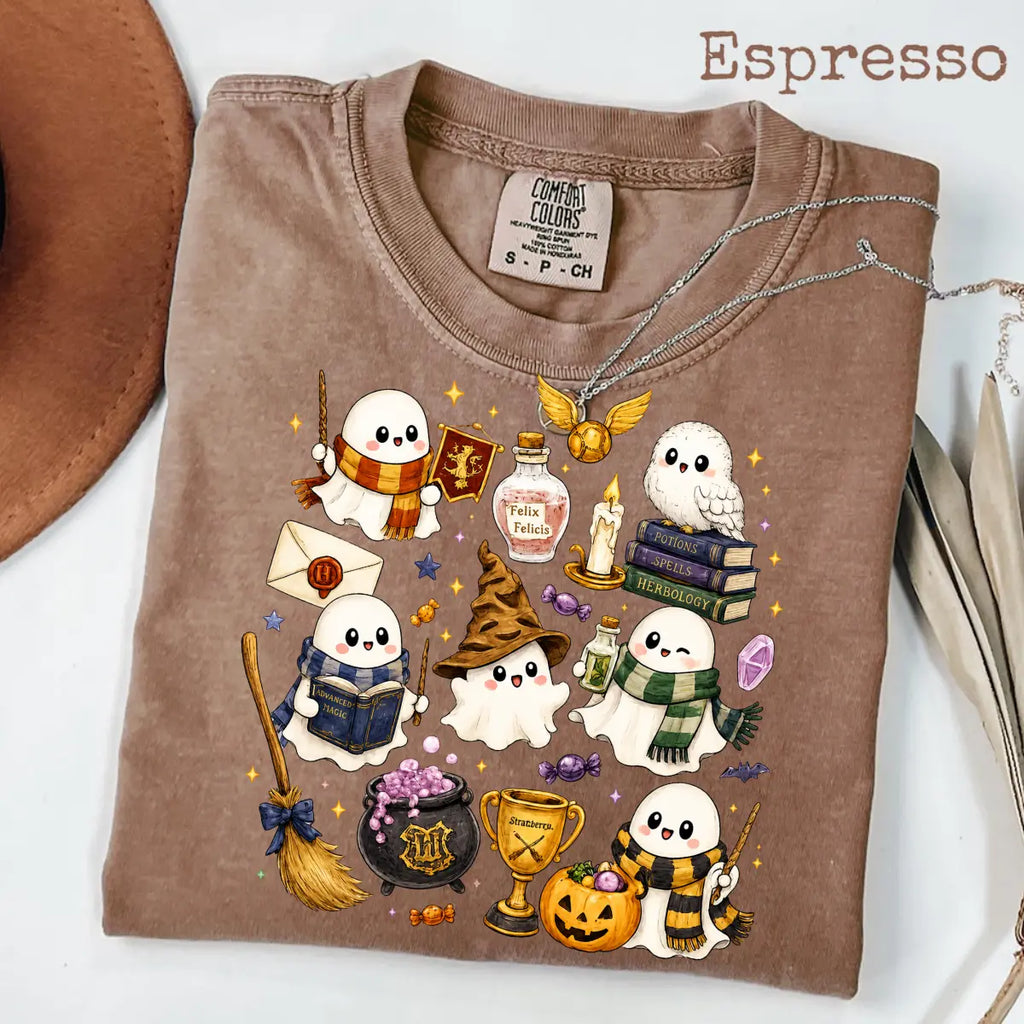 Comfort Colors Wizard Ghost Shirt, Magical Halloween Graphic Tee, Fantasy Ghost T-Shirt, Spooky Wizard World Inspired Gift
