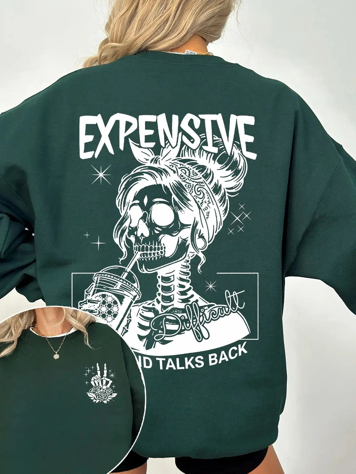 Women's Letter, Halloween & Skeleton Print Drop Shoulder Sweatshirt, Fashion Casual Long Sleeve Crew Neck Pullover for Daily Holiday Outdoor Wear, Women Clothing for Fall & Winter, Lady Tops, Womenswear, Graphic Sweatshirts