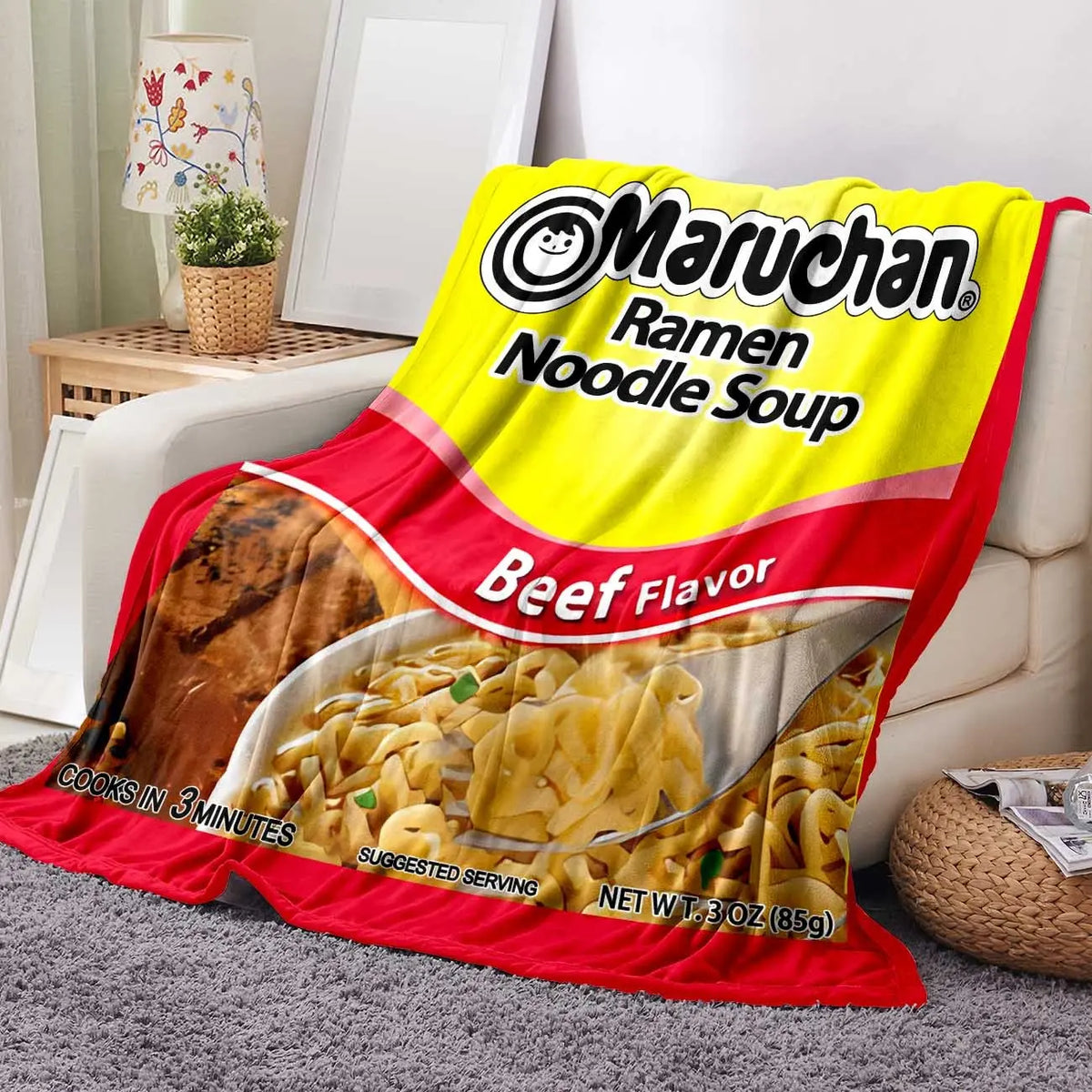 Chicken Noodle Pattern Graphic Throw Blanket, Soft Comfortable Warm Decorative Home Decor for Office, School, Dormitory & Camping #GLOBAL PICKS