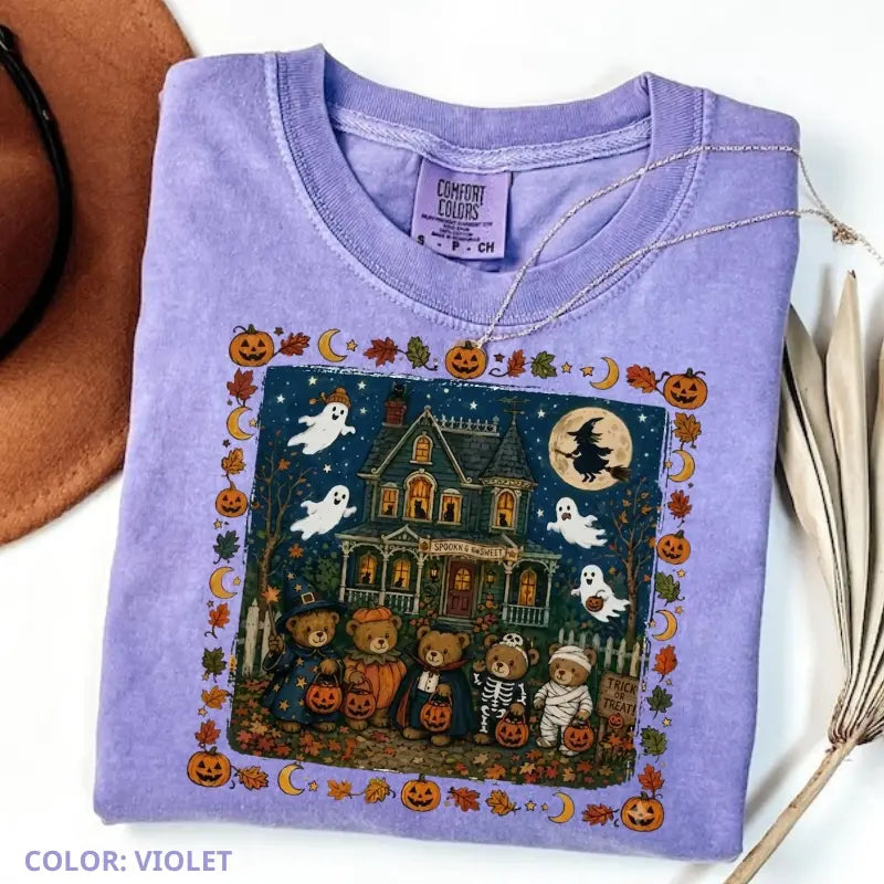 Comfort Colors 90s Bears Halloween Shirt, Trick or Treat Tee, Haunted House Graphic T-Shirt, Pumpkin Lover Spooky Season Gift