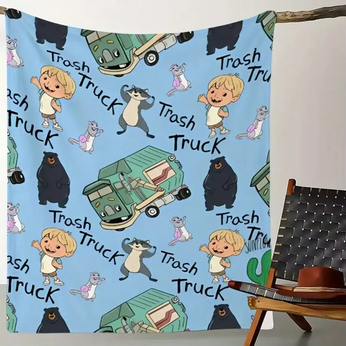 Trash Truck Cartoon Throw Blanket, Cute Boy Bear Raccoon Mouse Soft Cozy Plush Bed Blanket, Lightweight Warm Blankets for Kids Bedroom Decor, Couch Sofa Living Room, Birthday Gifts for Fans