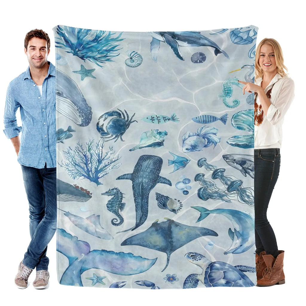 Romantic ocean style whale shark pattern warm blanket children adult nap blanket soft and comfortable suitable for all seasons