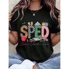 Back To School Outfits,Women T Shirt Sped Special Education Para Printed Design Round Neck Casual Wear Gift For Teachers  Graphic Tee,Graphic T