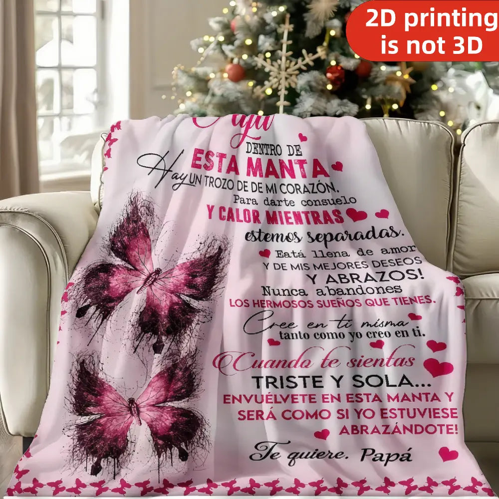 Mama&Papa Inspirational Blanket for Daughters&Son-the perfect graduation gift, birthday present, back-to-school gift, or Christmas present. Features pink butterfly embellishments and makes a lovely addition to your daughter’s bedroom.