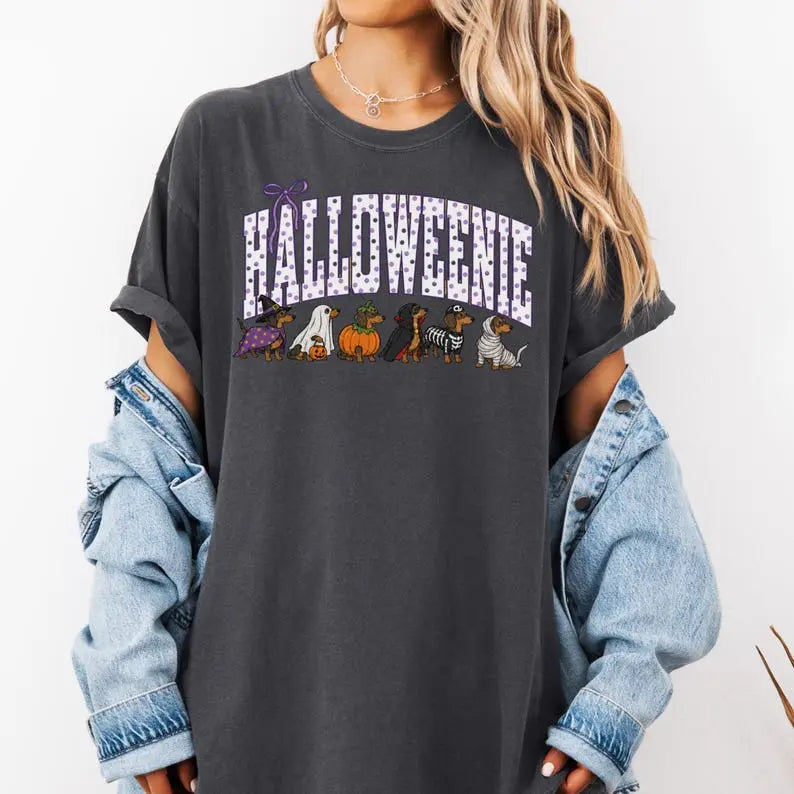 Comfort Colors Halloween Dachshund T-Shirt, Funny Halloweenie Dog Mom Tee, Wiener Dog Tshirt, Spooky Doxie Mom Gift