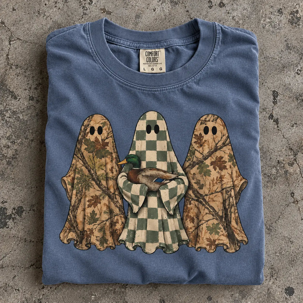 Hunting Season Ghosts Comfort Shirt: Camo Mallard Duck Halloween Tshirt