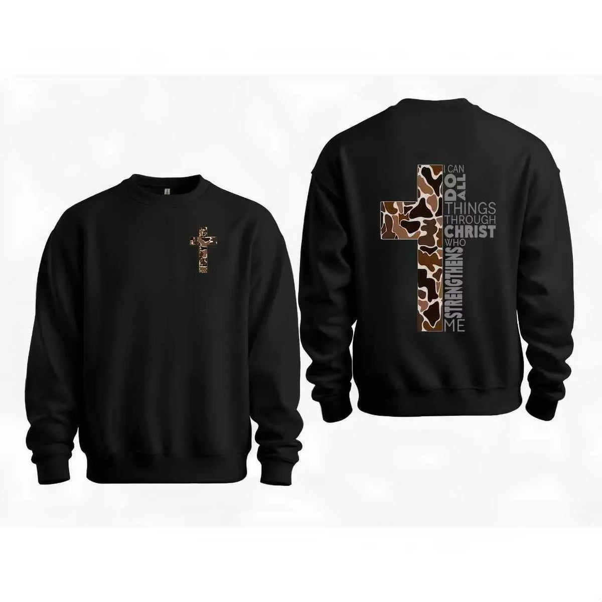 Christian T-Shirt with Camo Cross & Philippians 4:13