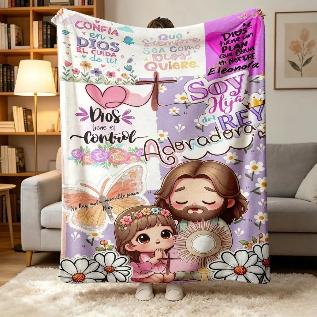 Christian Print Throw Blanket - Fluffy, Soft Cozy Cartoon Printed Jesus & Kids Design, Ultra Plush Lightweight, Floral Scripture, Machine Washable Blanket for Bed, Christmas Easter Gift